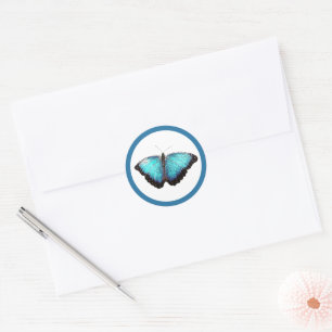 Blue Butterfly Nature Art, Fine Photo Illustration Classic Round Sticker