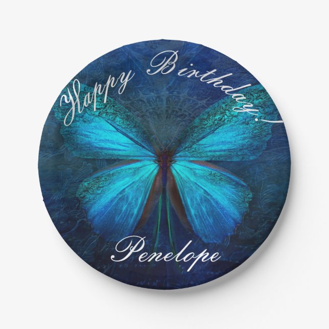 Blue Butterfly of Joy & Luck Paper Plate (Front)