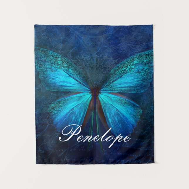 Blue Butterfly of Joy & Luck Tapestry (Front)