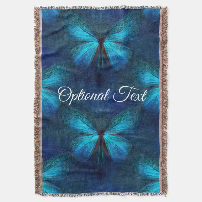 Blue Butterfly of Joy & Luck Throw Blanket (Front Vertical)