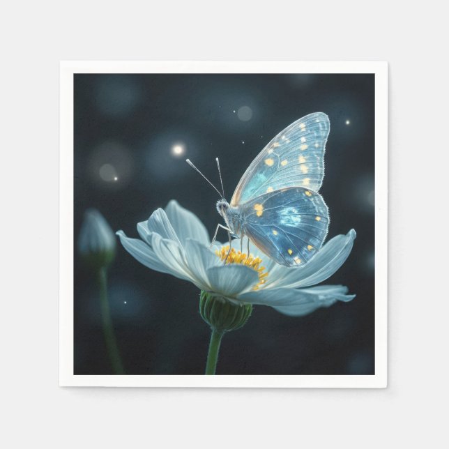 Blue Butterfly On a Moonflower Napkin (Front)