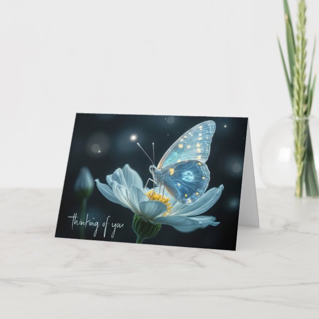 Blue Butterfly On A Moonflower Thinking of You Card (Front)