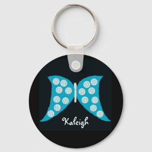 Blue Butterfly on Black Personalised Keychain