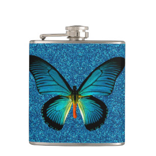 Blue Butterfly On Blue Glitter Flask