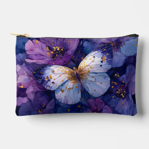 Blue Butterfly on Purple Flowers Accessory Pouch