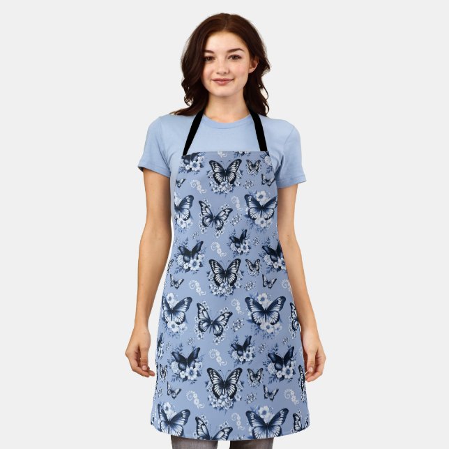 Blue Butterfly Pattern Apron (Worn)