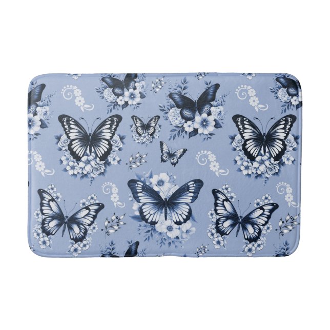 Blue Butterfly Pattern Bath Mat (Front)
