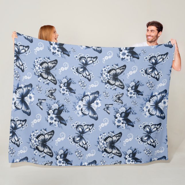 Blue Butterfly Pattern Fleece Blanket (In Situ)