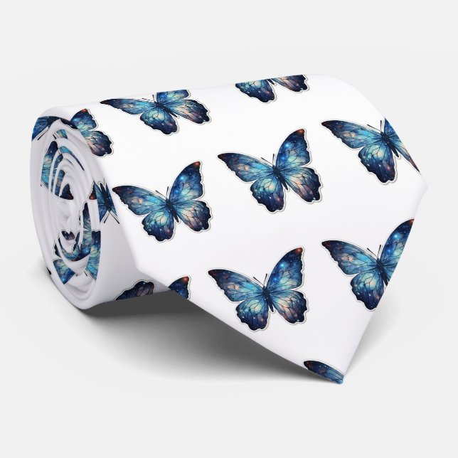 Blue Butterfly Pattern Tie (Rolled)