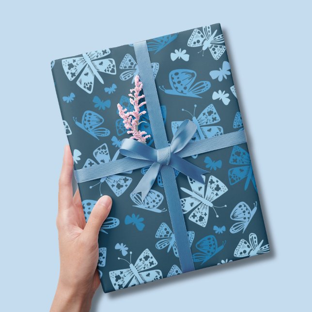 Blue butterfly pattern wrapping paper (Blue butterfly pattern wrapping paper)
