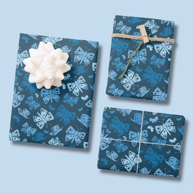 Blue butterfly pattern wrapping paper sheet (Blue butterfly pattern wrapping paper)