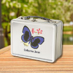 Blue Butterfly Personalised Kids Science Nerd Metal Lunch Box<br><div class="desc">This big pretty blue butterfly comes out of a book of American butterflies published in the Civil War era. It is offered here with the cooperation of the Metropolitan Museum of Art. With its colourful image of flowers and a beauteous bug, this design is fun for smart girls who love...</div>