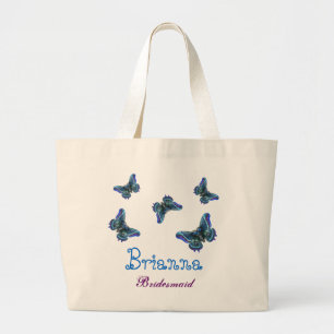 Blue Butterfly Personalised Name Bridesmaid Large Tote Bag