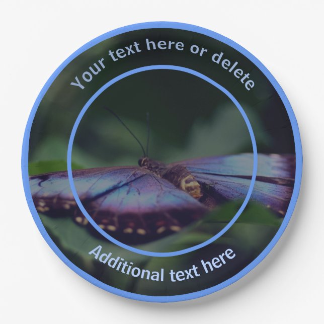 Blue Butterfly Personalised Party   Paper Plate (Front)