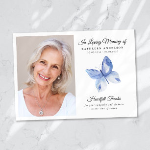 Blue Butterfly Photo Funeral Memorial Thank You Card
