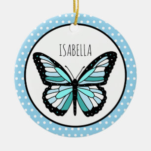 Blue Butterfly Polka Dot Personalised Christmas Ceramic Tree Decoration