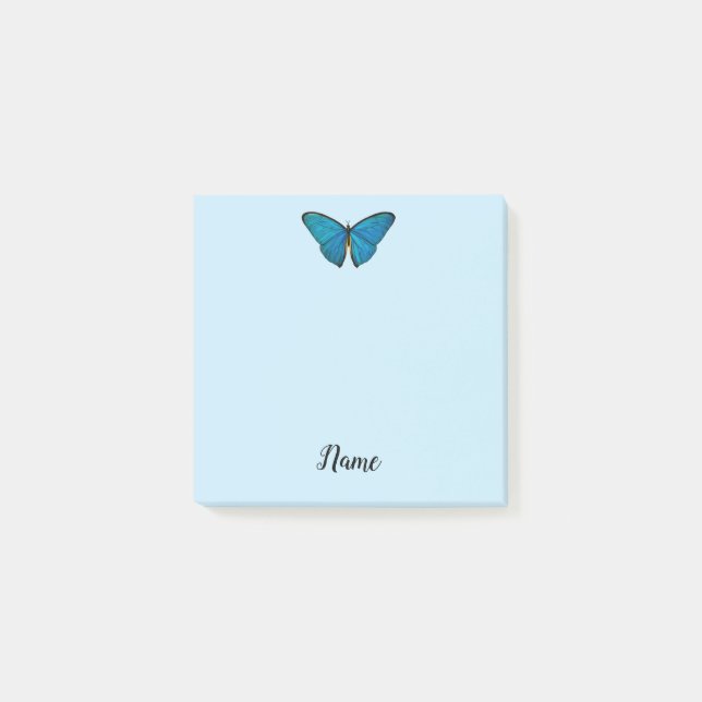 Blue Butterfly Post It Note Pad Personal Name (Front)