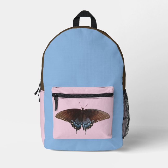 blue butterfly  printed backpack (Front)