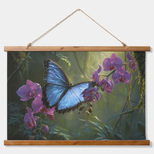 Blue Butterfly Purple Blossom Forest Wall Art