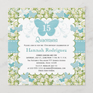 Blue Butterfly Quinceanera Invitations Photo