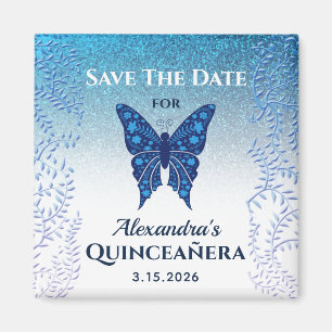 Blue Butterfly Quinceañera Save the Date Magnet