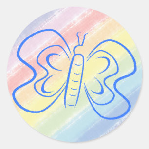 Blue Butterfly Rainbow Watercolor Art Custom Classic Round Sticker