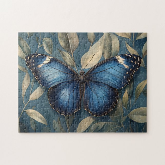 Blue Butterfly Resting on Foliage Jigsaw Puzzle (Horizontal)