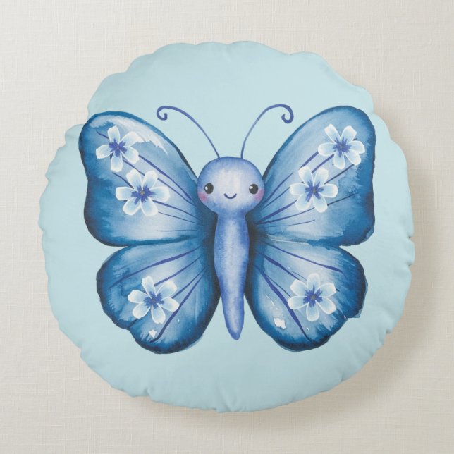 Blue Butterfly Round Cushion (Front)