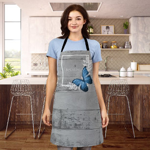 Blue Butterfly Rustic Personalised Apron