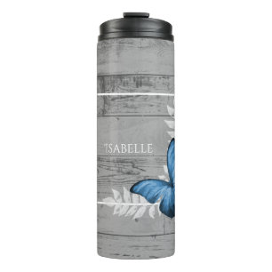 Blue Butterfly Rustic Personalised Thermal Tumbler