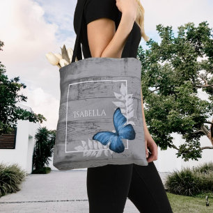 Blue Butterfly Rustic Personalised Tote Bag