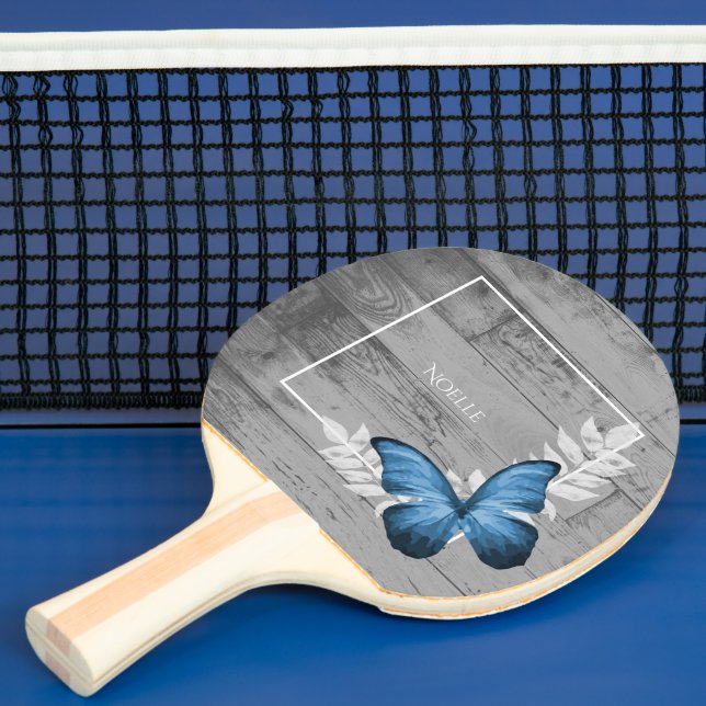 Blue Butterfly Rustic Ping Pong Paddle (Insitu)