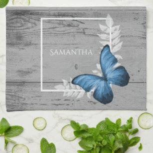 Blue Butterfly Rustic Tea Towel