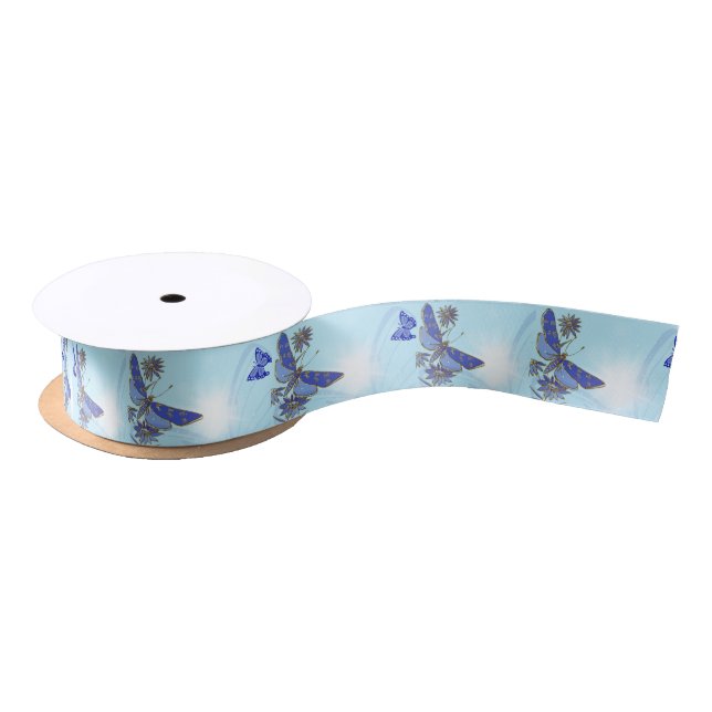 Blue Butterfly Satin Ribbon (Spool)