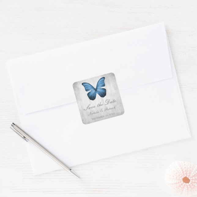 Blue Butterfly Save the Date Stickers (Envelope)