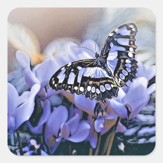 Blue Butterfly Square Sticker (Front)