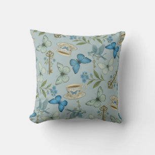 Blue Butterfly Tea Garden Pattern Cushion