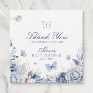 Blue Butterfly Thank You Boy Baby Shower Favour Tags