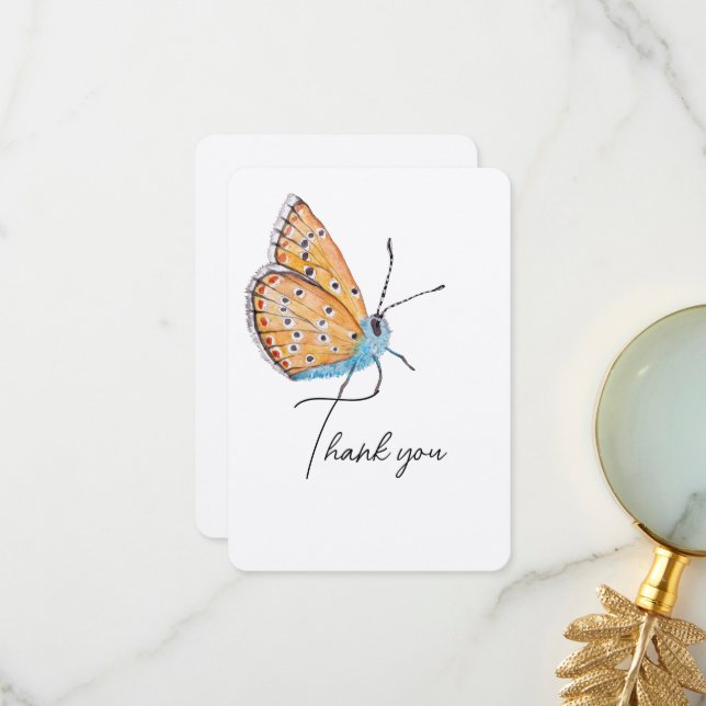 Blue Butterfly Thank You Card (Front/Back In Situ)