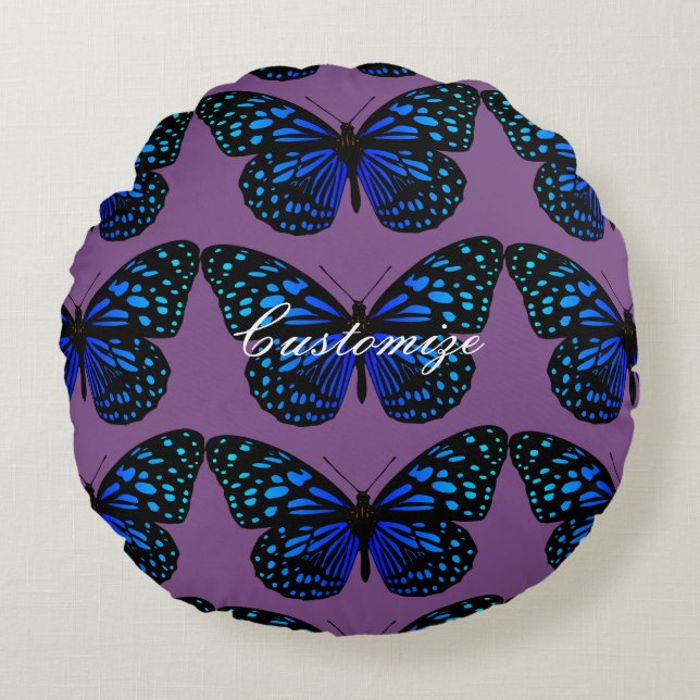 Blue Butterfly Thunder_Cove Round Cushion (Front)