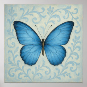 Blue Butterfly & Victorian Scrolls Square  Poster