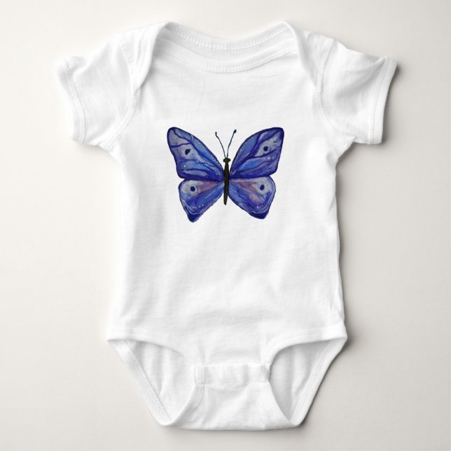 Blue Butterfly Watercolor  Baby Jersey Bodysuit (Front)