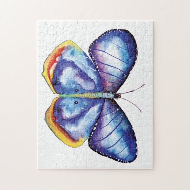 Blue Butterfly Watercolor Photo Puzzle Gift Box (Vertical)