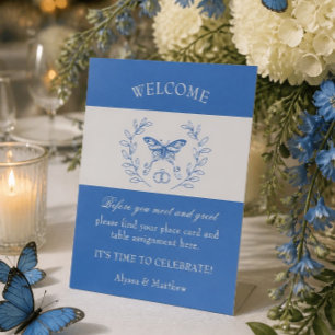 Blue Butterfly Wedding Place Card Tabletop Sign