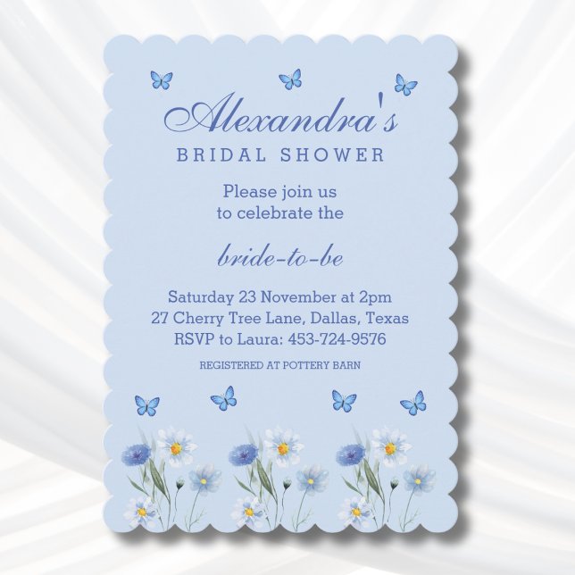 Blue Butterfly Wildflower Spring Bridal Shower Invitation (Creator Uploaded)