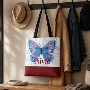 Blue Butterfly with Burgundy Accents Tote Bag