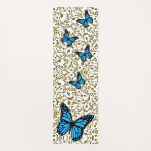 Blue Butterfly with Golden Leaves Yoga Mat