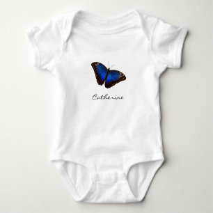 Blue Butterfly with Name Baby Bodysuit