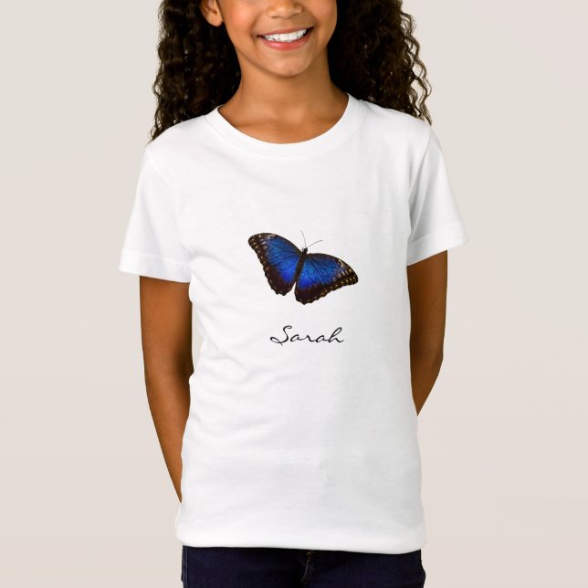 Blue Butterfly with Script Moniker Name T-Shirt (Front)