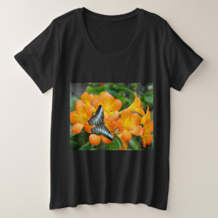 Blue butterfly with Tropical Rhododendron T-Shirt Plus Size T-Shirt